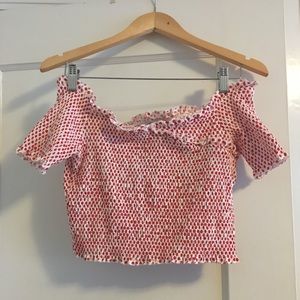 Zara off shoulder ruched crop top, polka dot